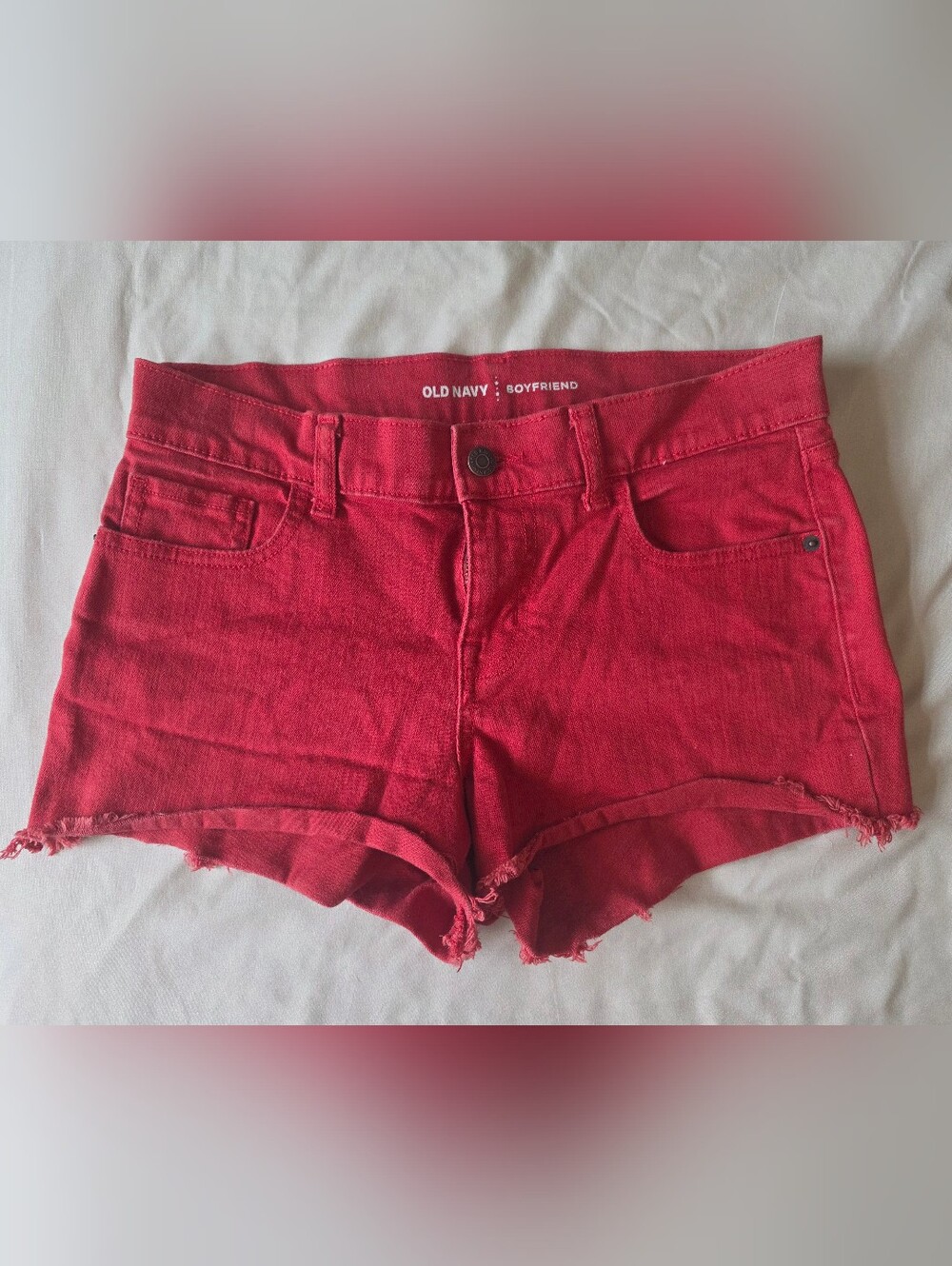 Old Navy Red Boyfriend Cutoff Denim Shorts